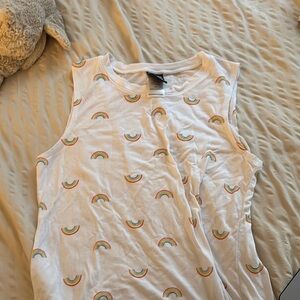 White Tank Top with Rainbow Print